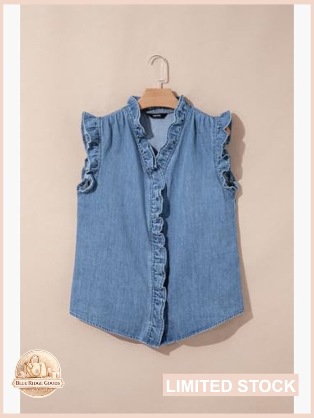 Denim Vest Top Peplum V-Neck Sleeveless Chic Casual Button Down - Picture 6 of 7